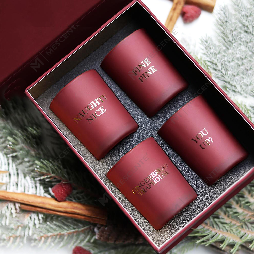 Coffret cadeau de 4 bougies parfumées aromatiques de luxe de marque privée M&Scent pour la décoration intérieure