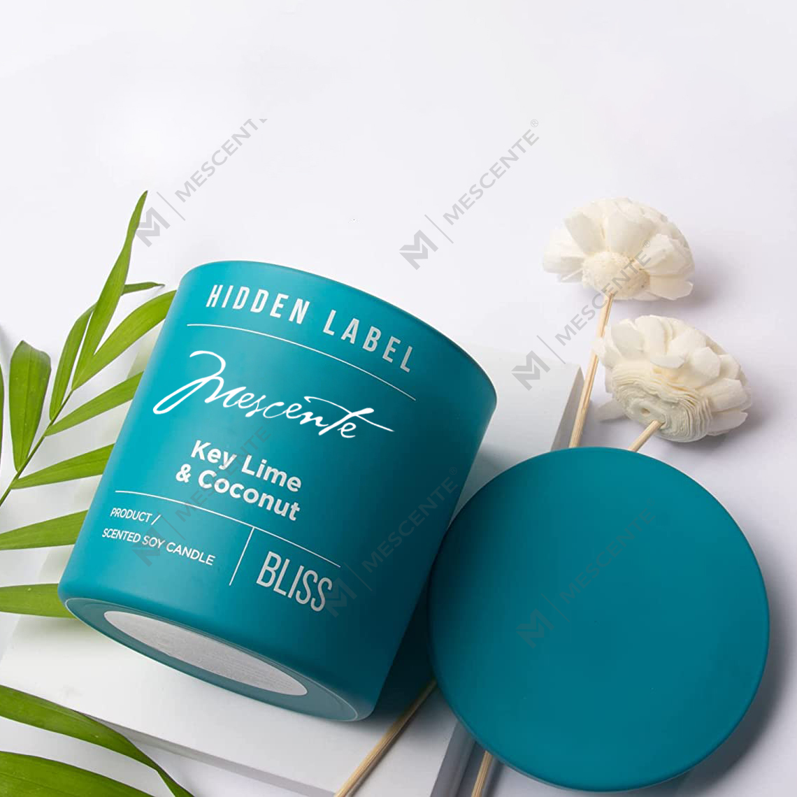 Bougies parfumées en cire de soja avec cristaux, pots noirs de luxe de marque privée M&Scent en gros