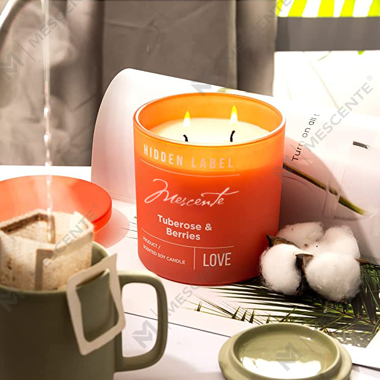 Bougies parfumées en cire de soja avec cristaux, pots noirs de luxe de marque privée M&Scent en gros