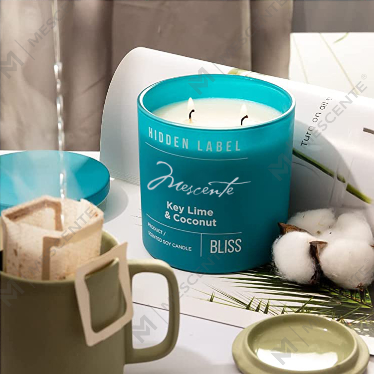 Bougies parfumées en cire de soja avec cristaux, pots noirs de luxe de marque privée M&Scent en gros