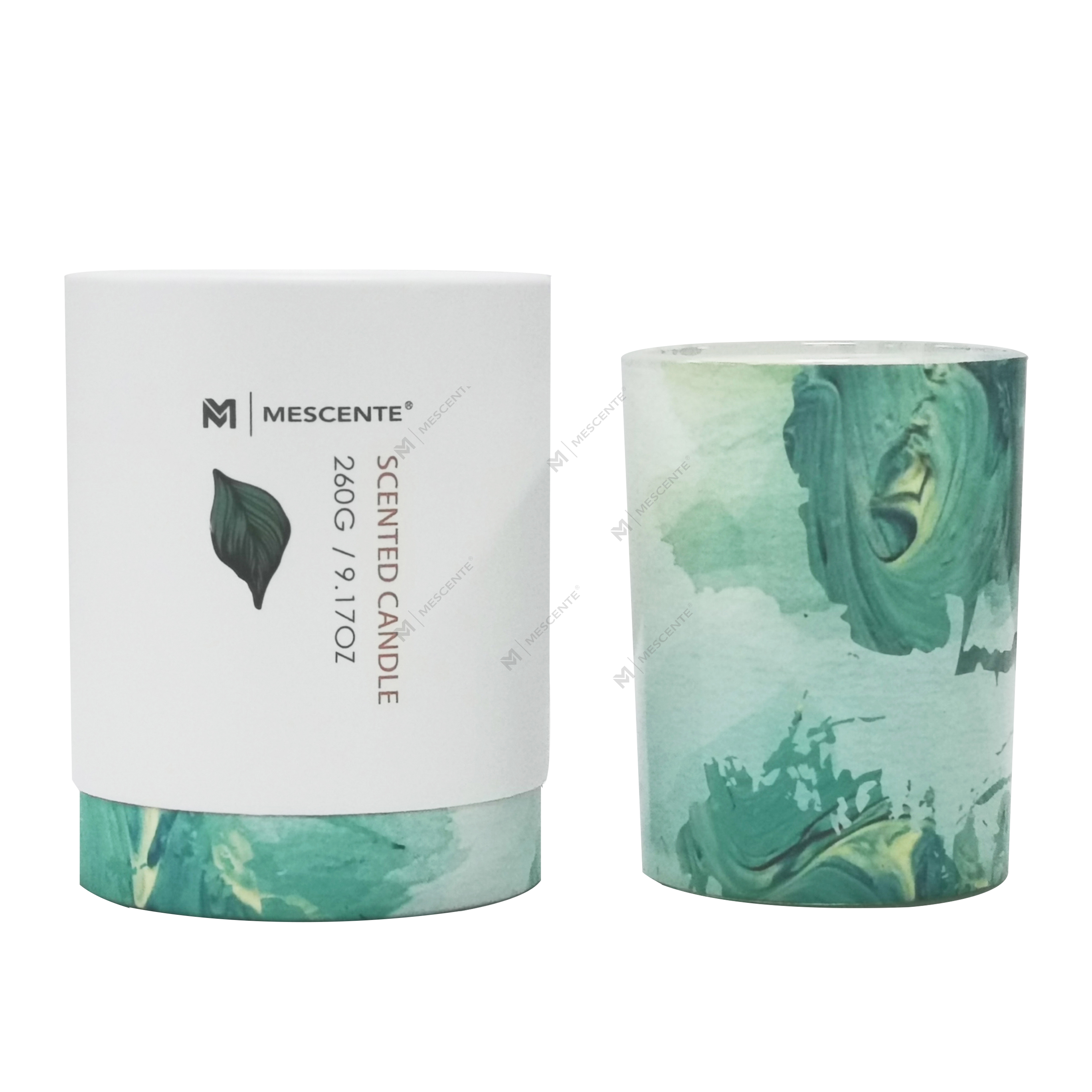 Bougie de palme en verre vert de marque privée M&Scent en gros,bougies spirituelles