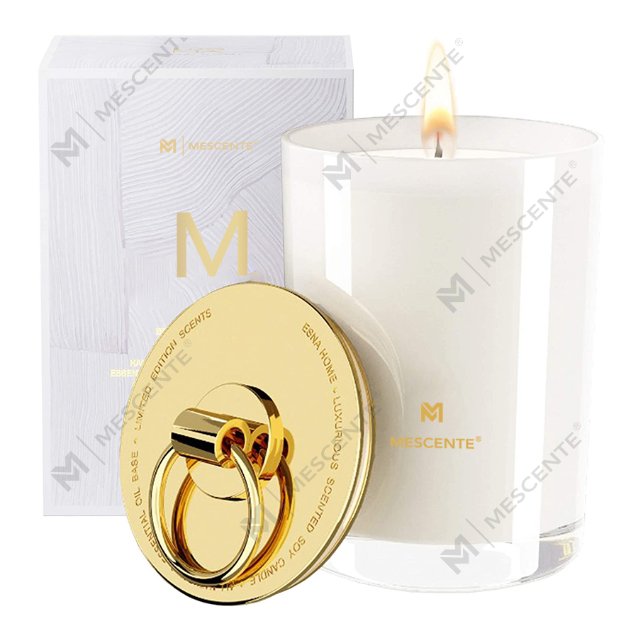 Bougies parfumées de mariage personnalisées avec logo en cire de soja blanche de luxe M&Scent, bougie de camp personnalisée