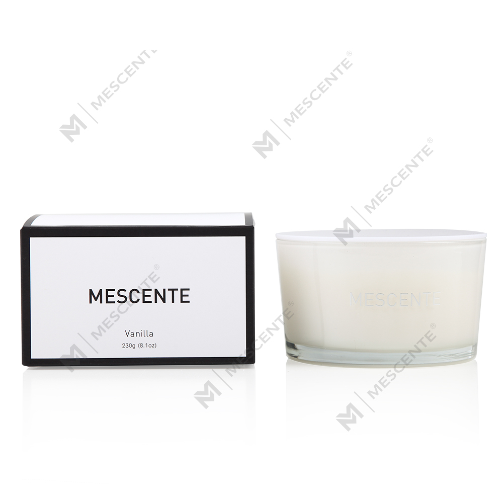 Bougie parfumée Mescente en gros, 3 mèches, 100 % cire de soja, pot en verre de marque privée