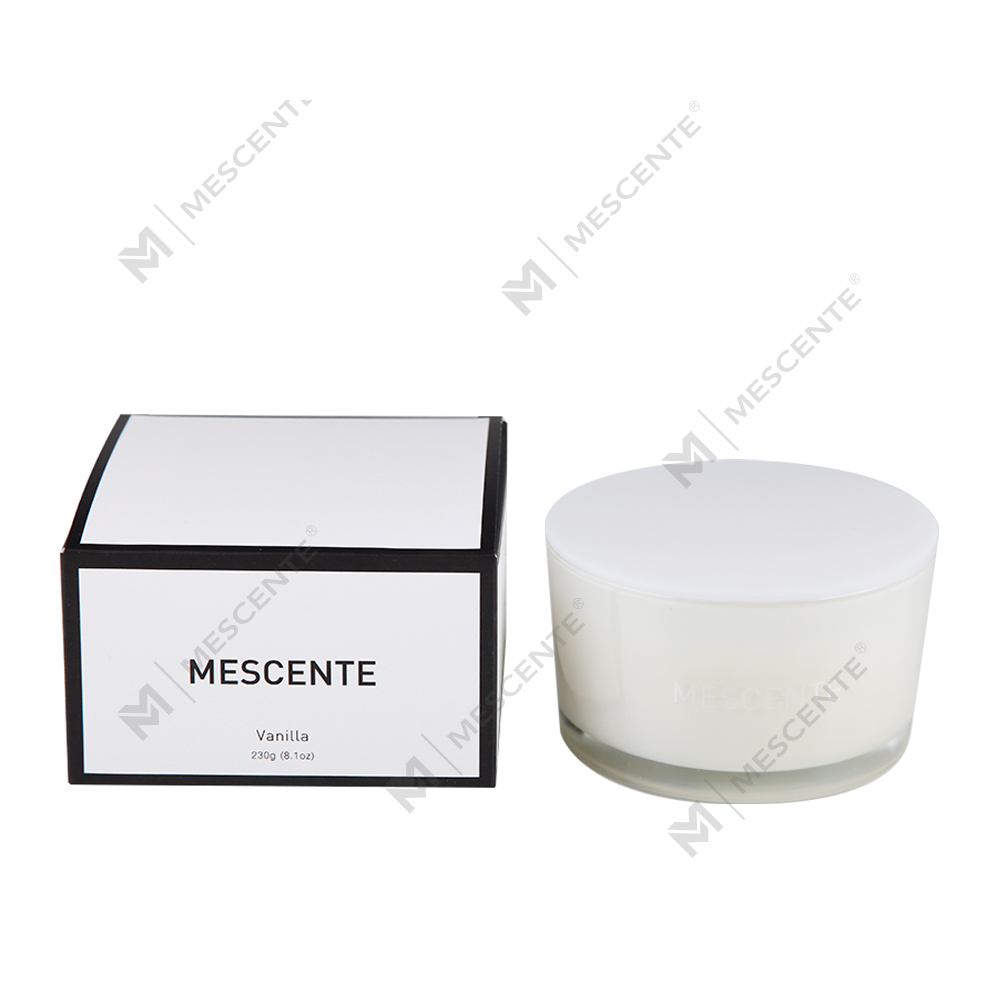 Bougie parfumée Mescente en gros, 3 mèches, 100 % cire de soja, pot en verre de marque privée