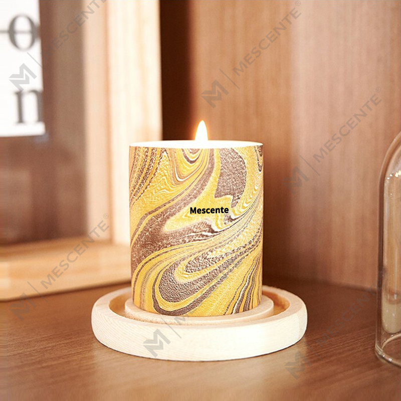 Bougie aromatique à mèche en bois et cire de soja parfumée sur pilier de luxe personnalisée et bon marché de M&Scent