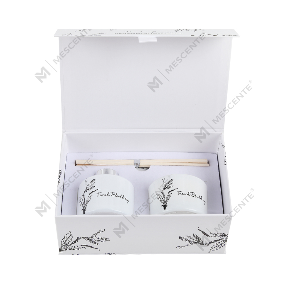 Coffret cadeau diffuseur de roseaux aromatiques et bougies parfumées de luxe de marque privée Mescente en gros