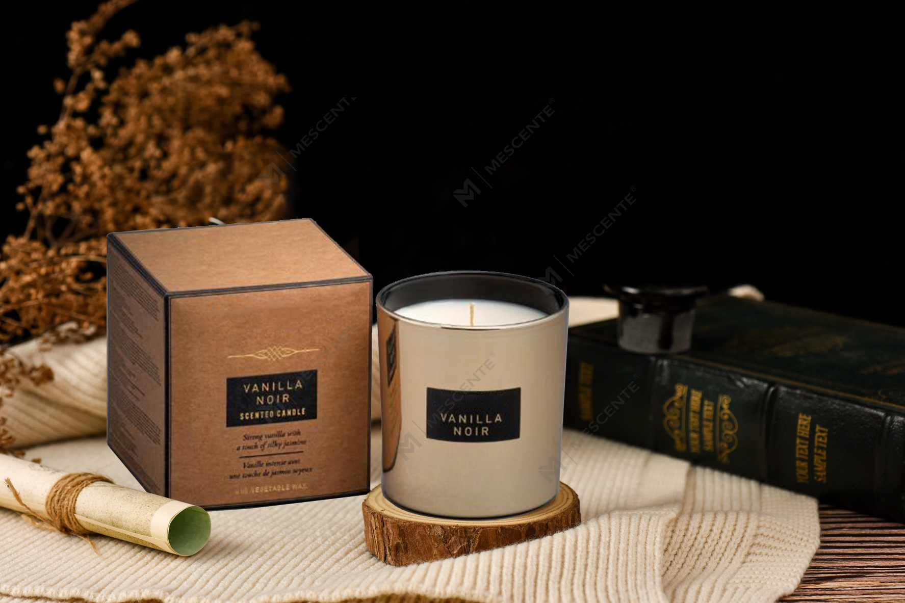 Bougie parfumée au soja en verre miroir de grande capacité de 540 g