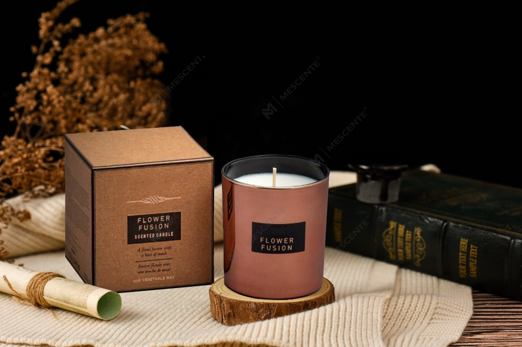 Bougie parfumée au soja en verre miroir de grande capacité de 540 g