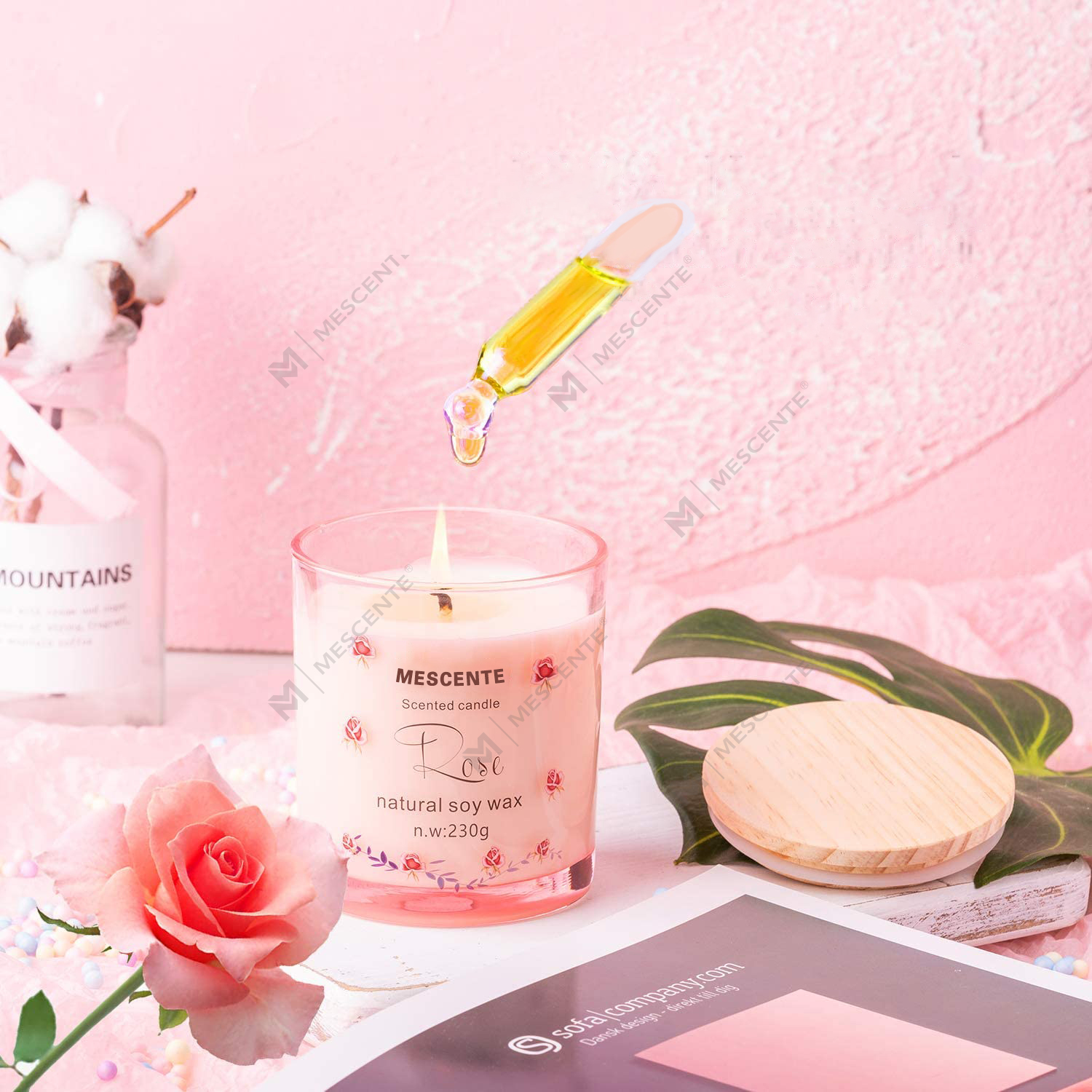 Bougie parfumée à la vanille avec pilier en céramique spirituelle et cristaux, support en verre de luxe fait main M&Scent