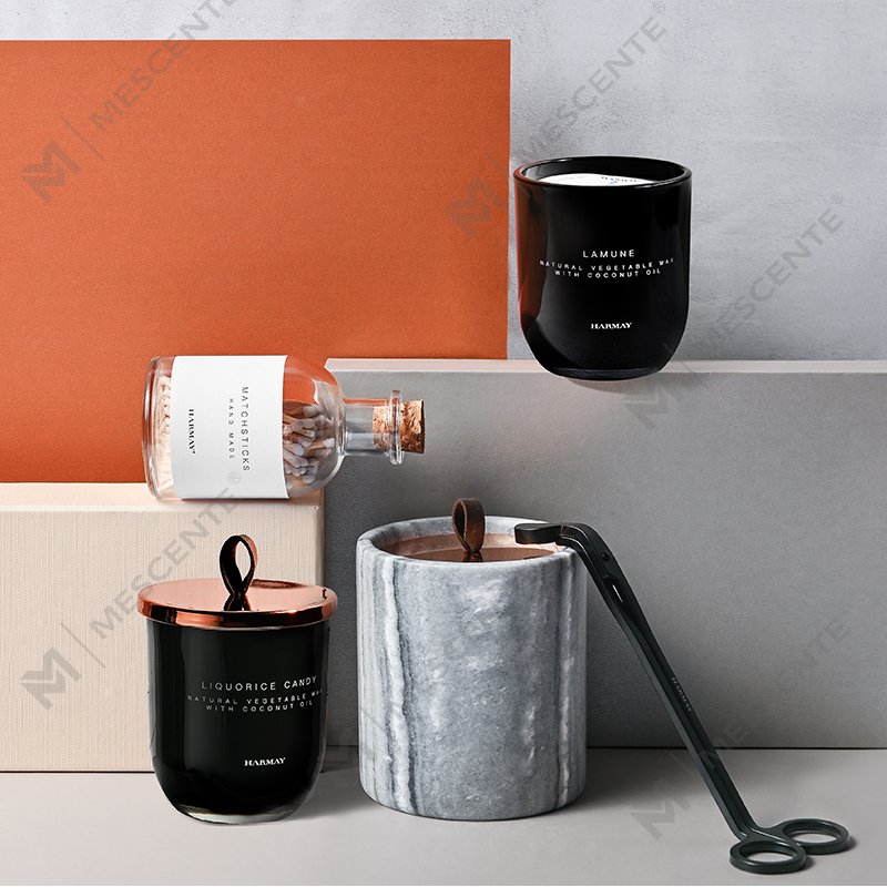 Bougies de cire de soja parfumées au cristal de verre noir de marque privée M&Scent Wholesale Luxury Custom Decoration