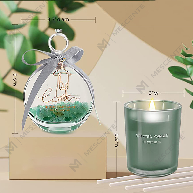 Coffret cadeau diffuseur de roseaux parfumés au citron et au basilic M&Scent et bougie parfumée avec bâtonnets pour la maison