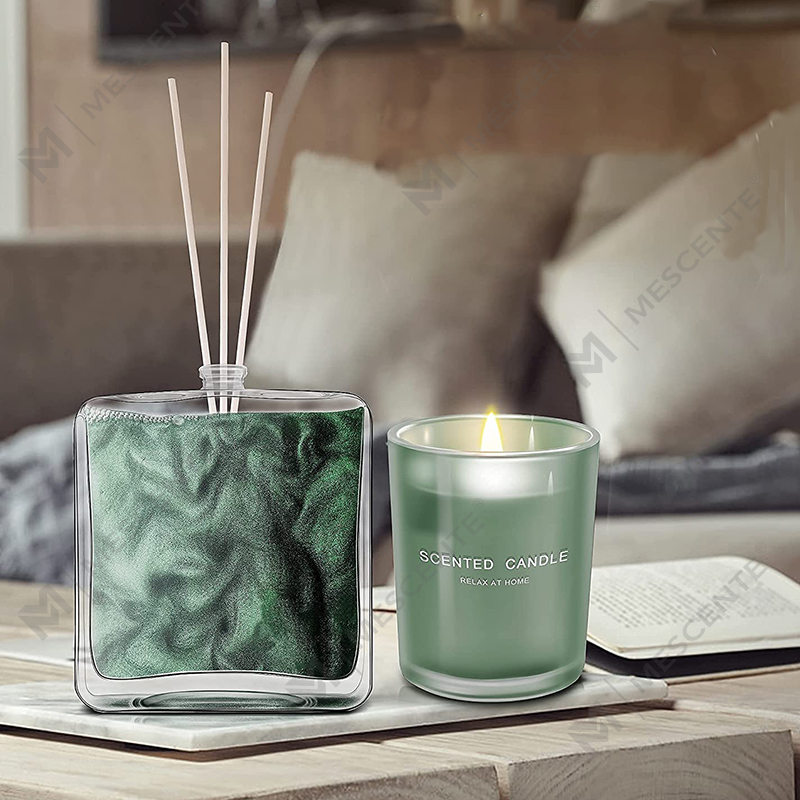 Coffret cadeau diffuseur de roseaux parfumés au citron et au basilic M&Scent et bougie parfumée avec bâtonnets pour la maison