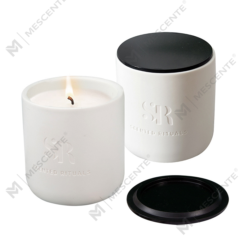 Bougies de luxe M&Scent avec logo personnalisé, pots en céramique bon marché avec couvercles en bois, bougie à la cire de noix de coco