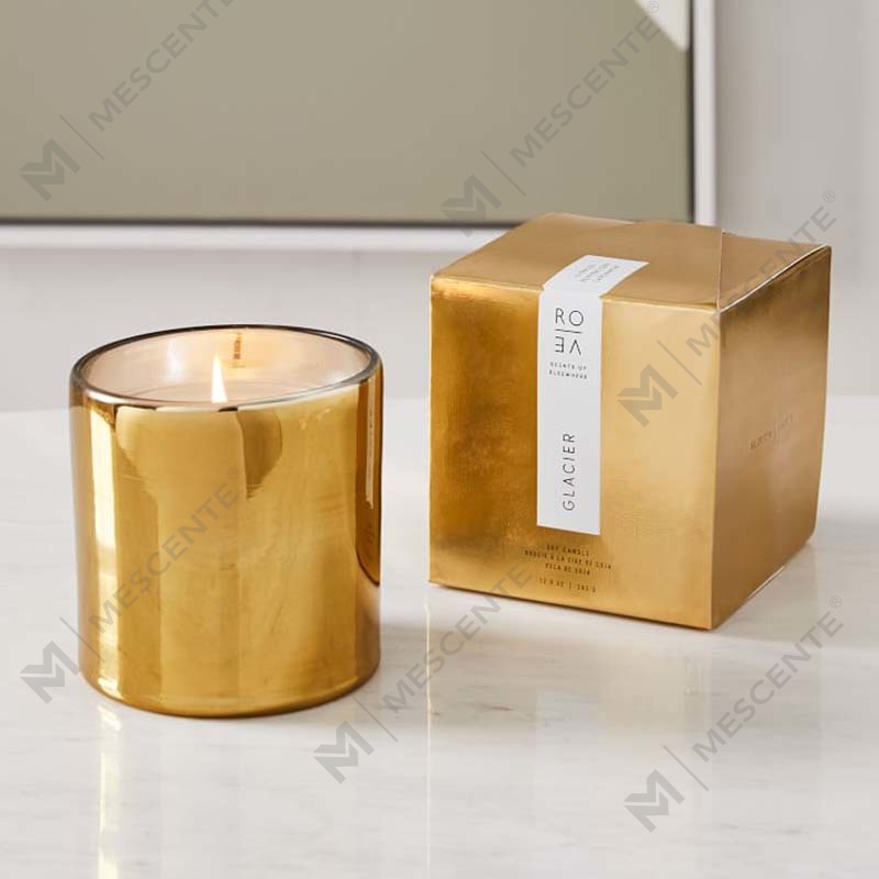 Coffret cadeau de décoration de bougie parfumée en cire de soja avec logo personnalisé en or et impression noire, pot en verre noir, Amazon Luxe