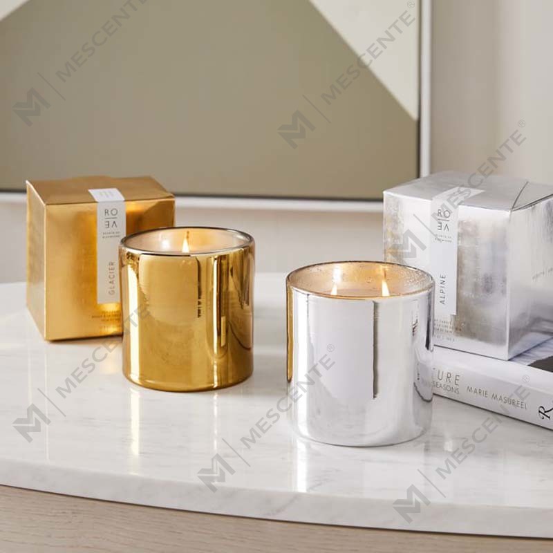 Coffret cadeau de décoration de bougie parfumée en cire de soja avec logo personnalisé en or et impression noire, pot en verre noir, Amazon Luxe