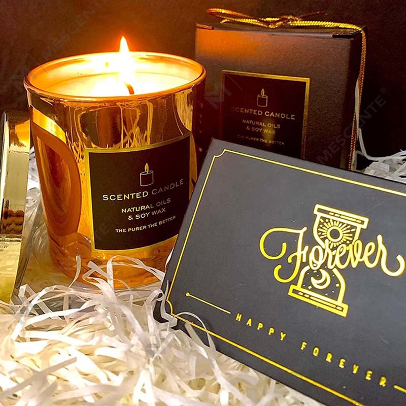 Nouveau pot luxueux en verre d'aromathérapie relaxant en métal doré et soja naturel très parfumé avec couvercle en métal rose