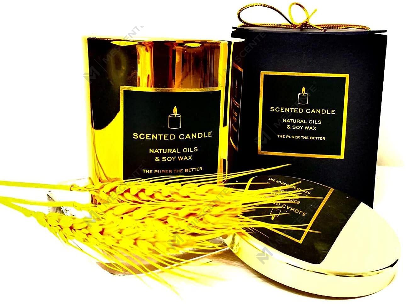 Nouveau pot luxueux en verre d'aromathérapie relaxant en métal doré et soja naturel très parfumé avec couvercle en métal rose