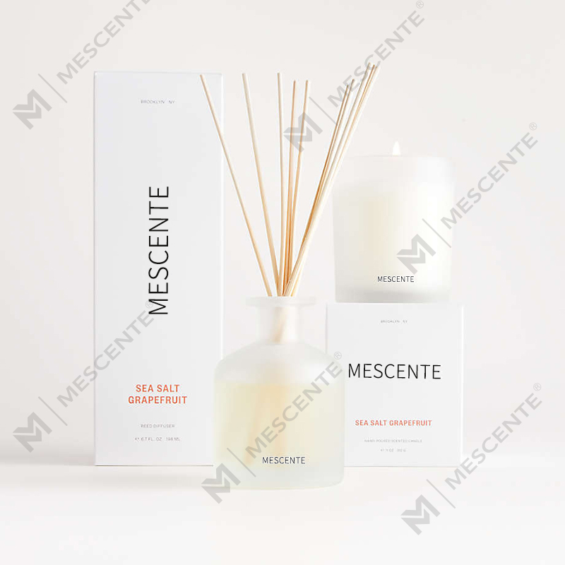 Coffret cadeau diffuseur de roseaux aromatiques de couleur violette de marque privée M&Scent avec boîte